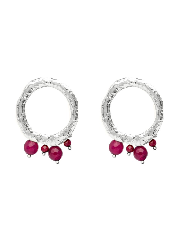 Boucles d'oreilles circulaires en argent avec pierres fuchsia