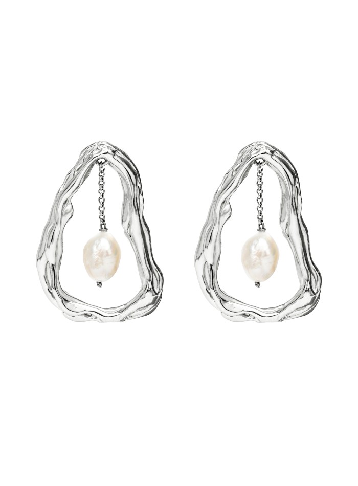 Boucles d'oreilles en plaqué argent avec chaîne en plaqué or et perle