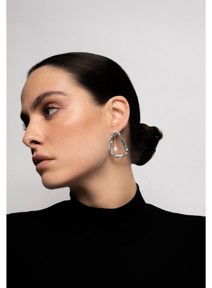 Silver plated earrings with gold plated chain...
