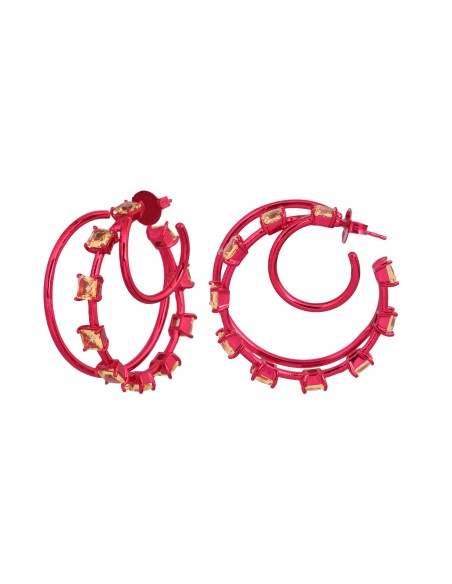 Aros dobles fucsias con circonitas