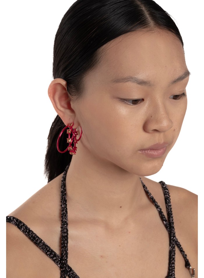 Aros dobles fucsias con circonitas