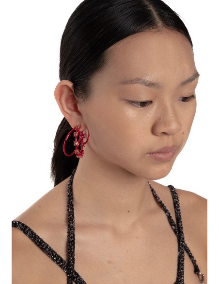 Aros dobles fucsias con circonitas