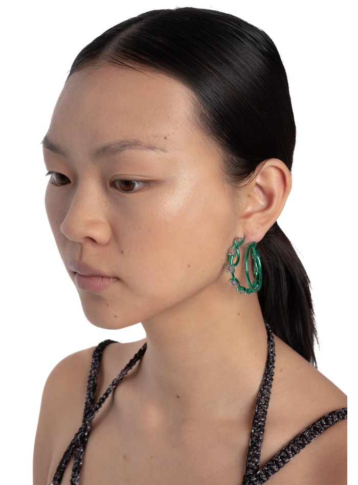 Aros dobles verdes con circonitas