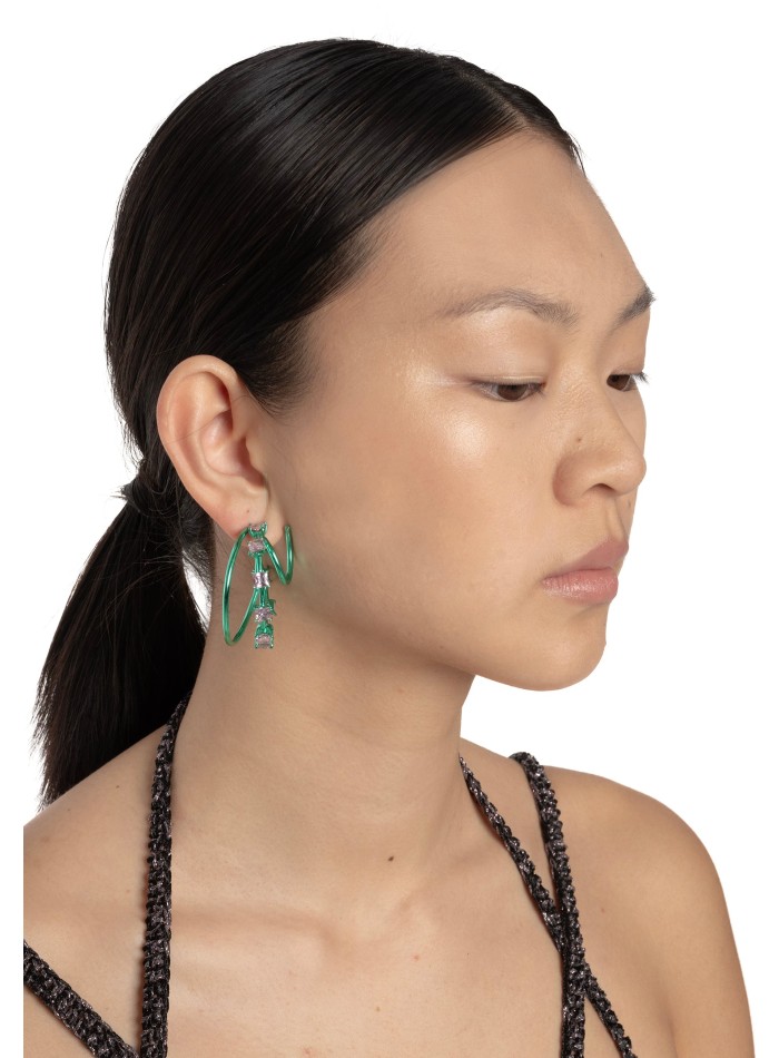Aros dobles verdes con circonitas
