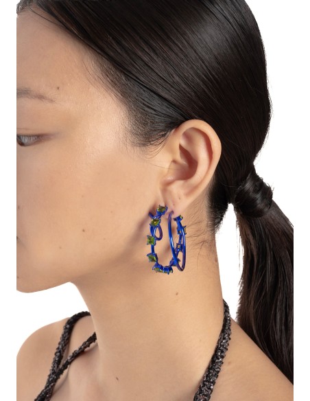 Aros dobles azules con circonitas