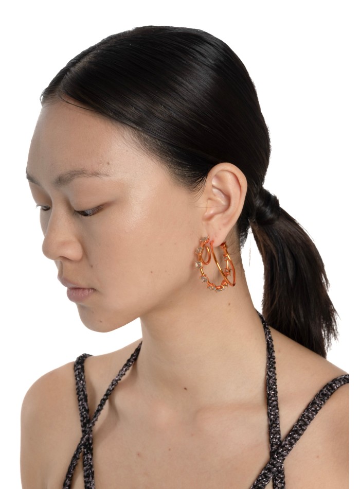 Aros dobles naranja con circonitas