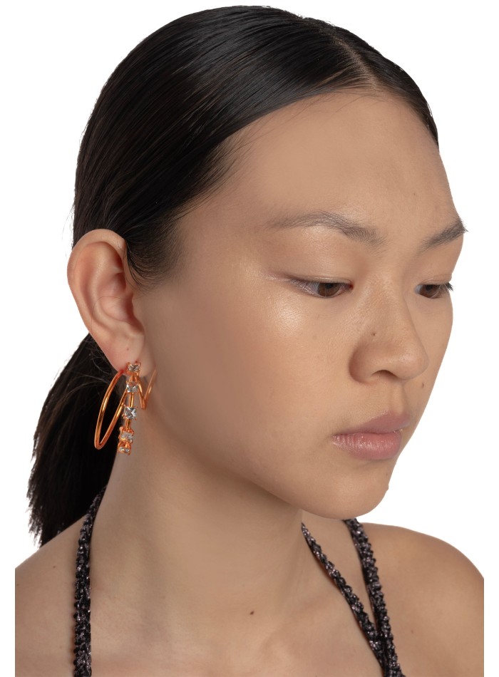 Aros dobles naranja con circonitas