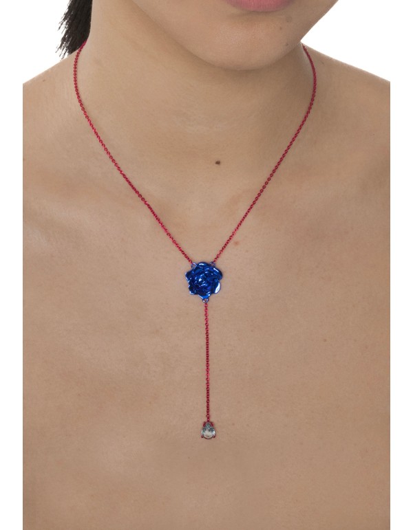 Collar largo con rosa azul 2