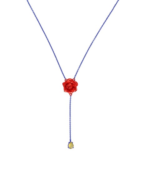 Collar largo con rosa roja