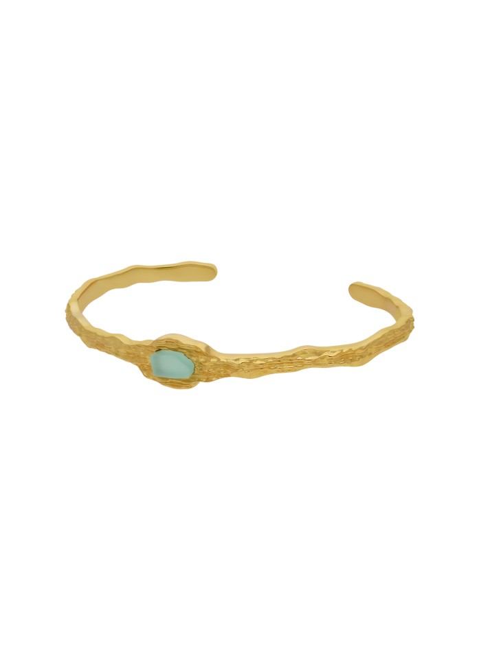 Golden bracelet with aquamarine stone