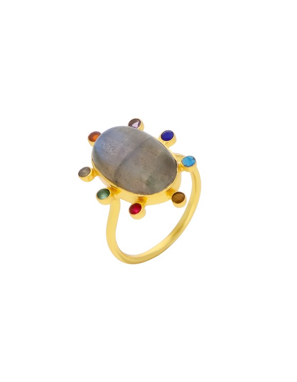 Bague réglable en plaqué or avec une grosse pierre centrale