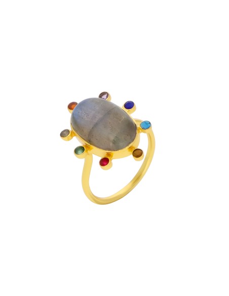 Adjustable golden ring with large central stone
