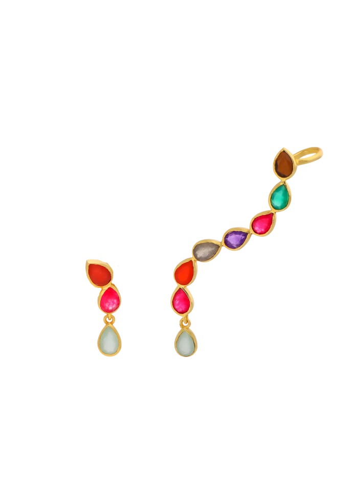 Earcuff style earrings with colored stones