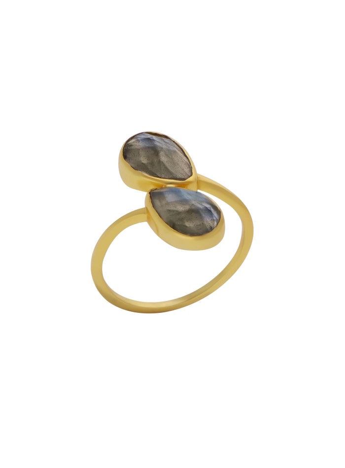 Bague plaquée or avec double labradorite