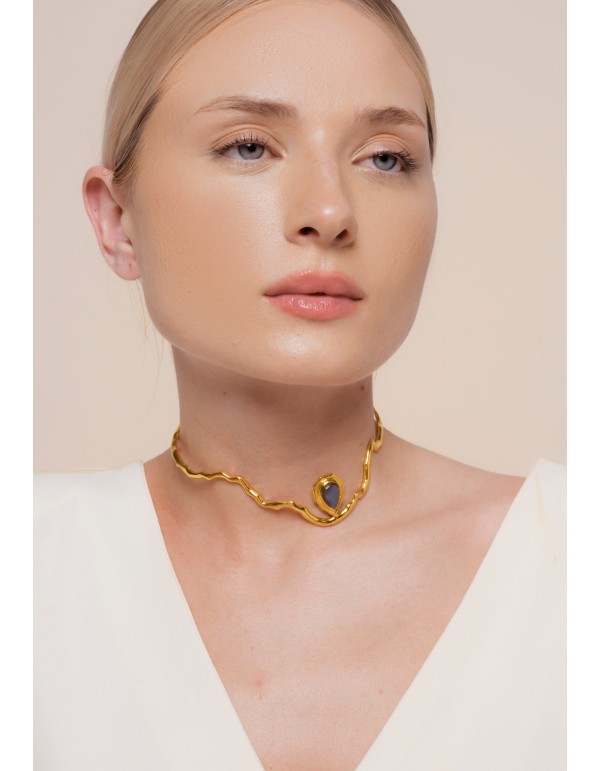 Choker Dorado con Piedra Semipreciosa Gris - Gratitude 2