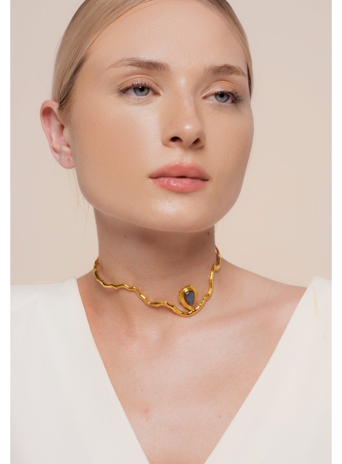 Choker Dorado con Piedra Semipreciosa Gris - Gratitude