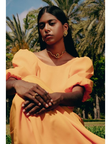 Tour de cou en or avec pierre semi-précieuse grise - Gratitude