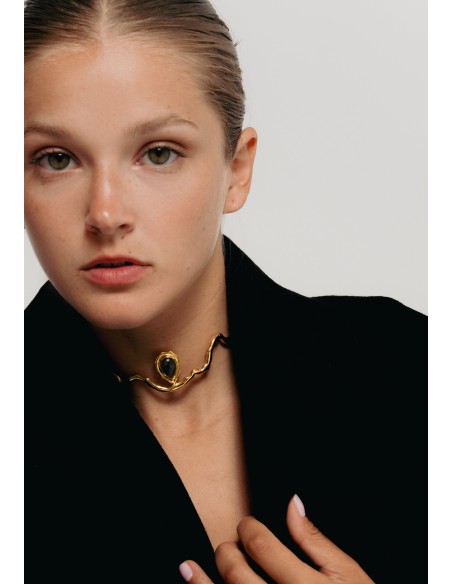 Choker Dorado con Piedra Semipreciosa Gris - Gratitude