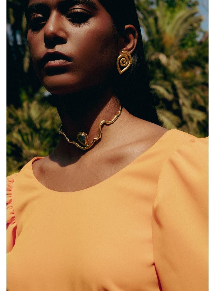 Choker Dorado con Piedra Semipreciosa Gris - Gratitude