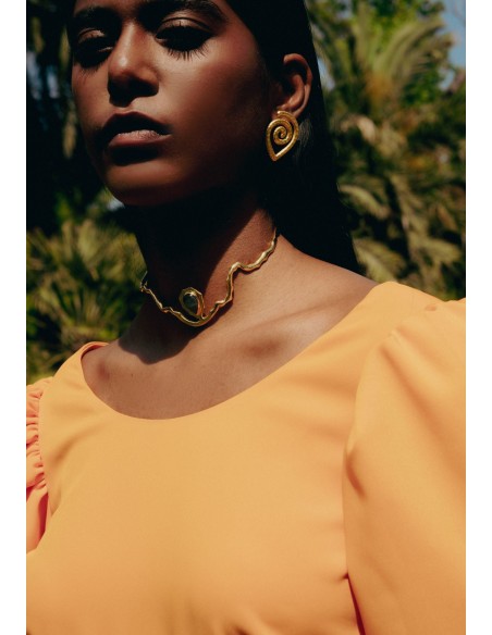 Tour de cou en or avec pierre semi-précieuse grise - Gratitude