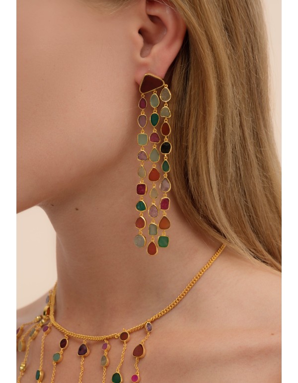 Longues boucles d'oreilles dorées multicolores - Prana