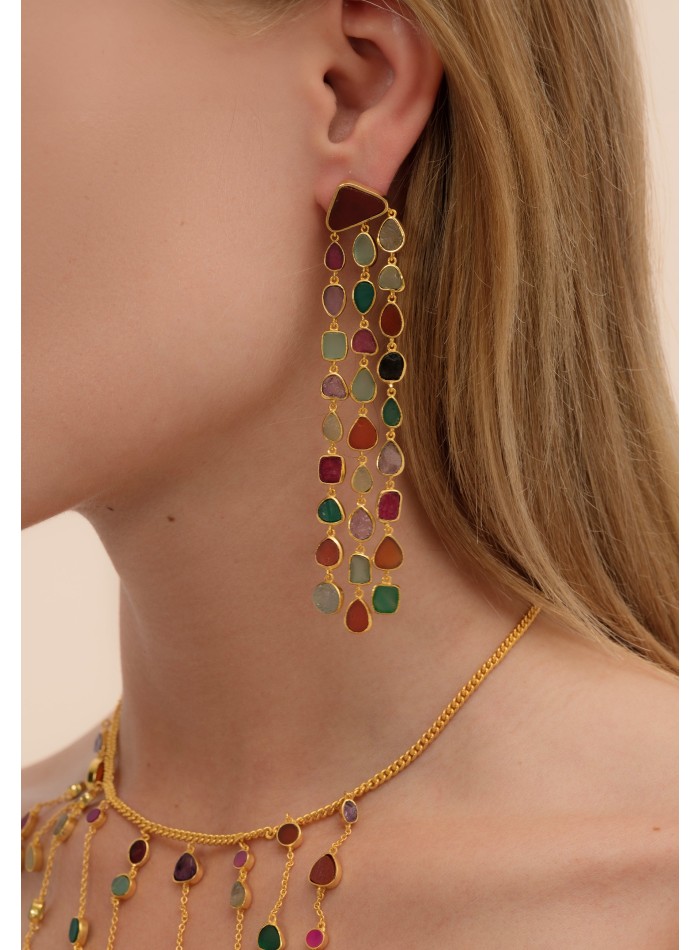 Pendientes mulicolor largos y dorados - Prana