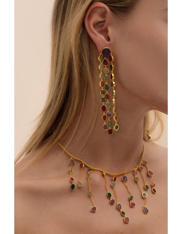 Longues boucles d'oreilles dorées multicolores - Prana 2