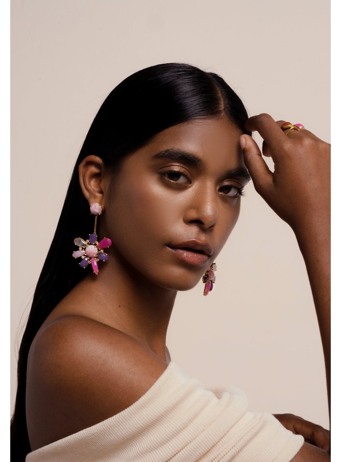 Pink Hibiscus Flower Earrings