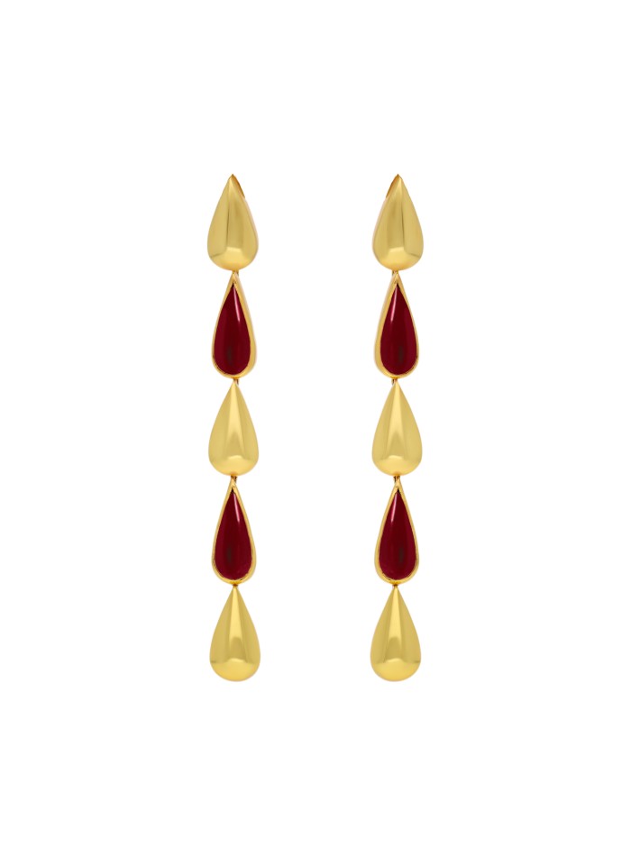 Garnet and gold long drop earrings