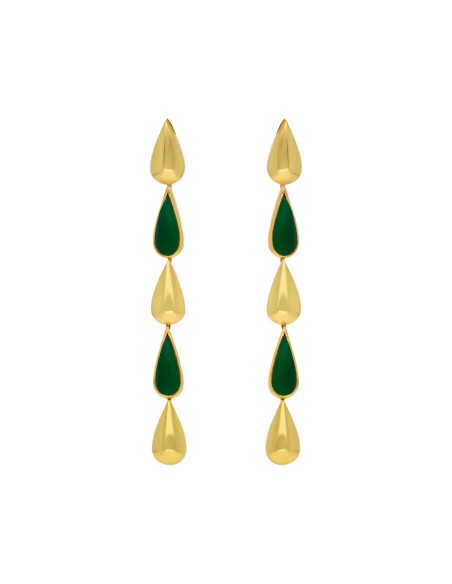 Pendientes largos forma de gota verde y dorado