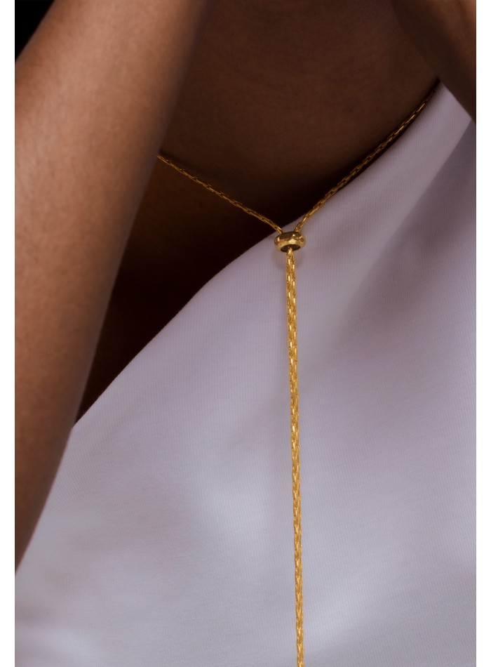Long golden necklace with ribbon and...