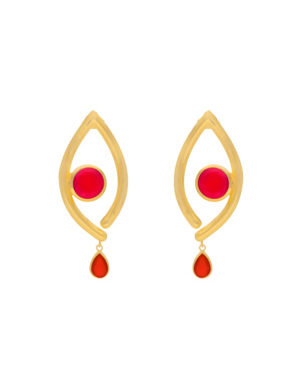 Gold earrings orange eye shape with stone