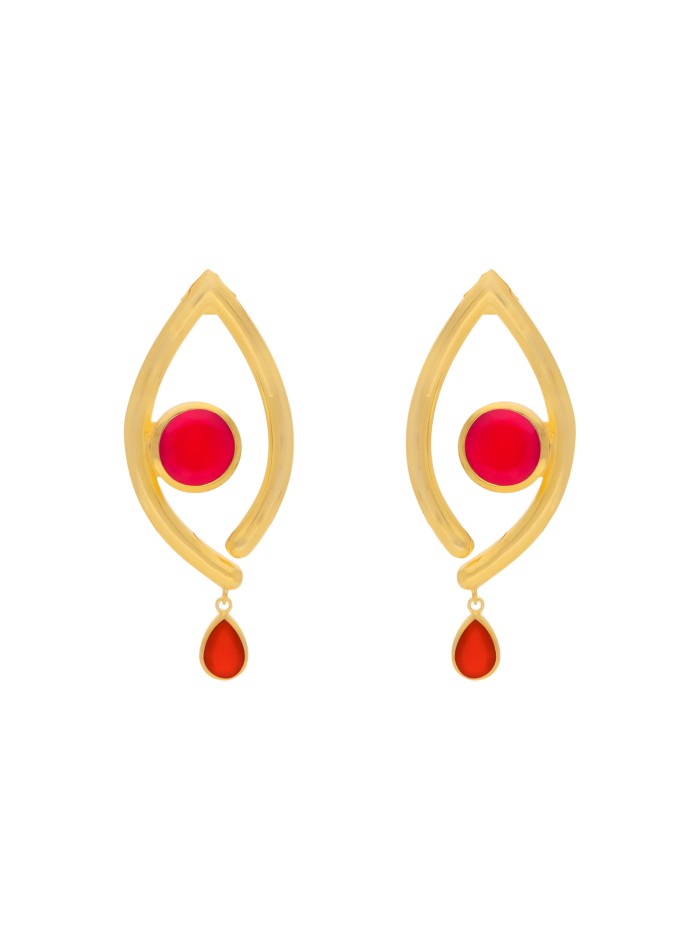 Gold earrings orange eye shape with stone