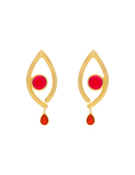 Gold earrings orange eye shape with stone