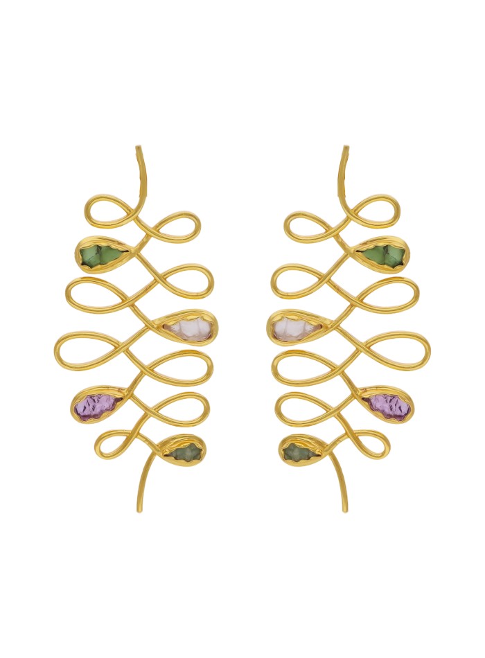 Spiral earrings with semiprecious stones - Unalome