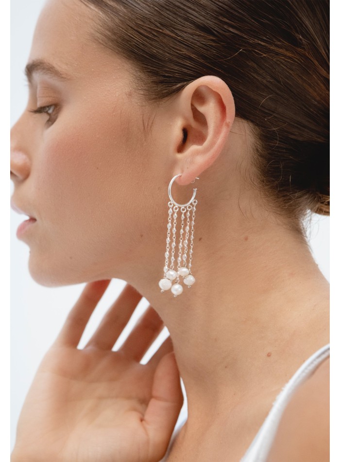 Silver earrings with pearl pendants