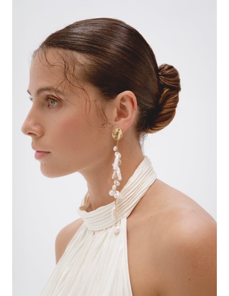 Boucles d'oreilles extra longues en perles plaquées or