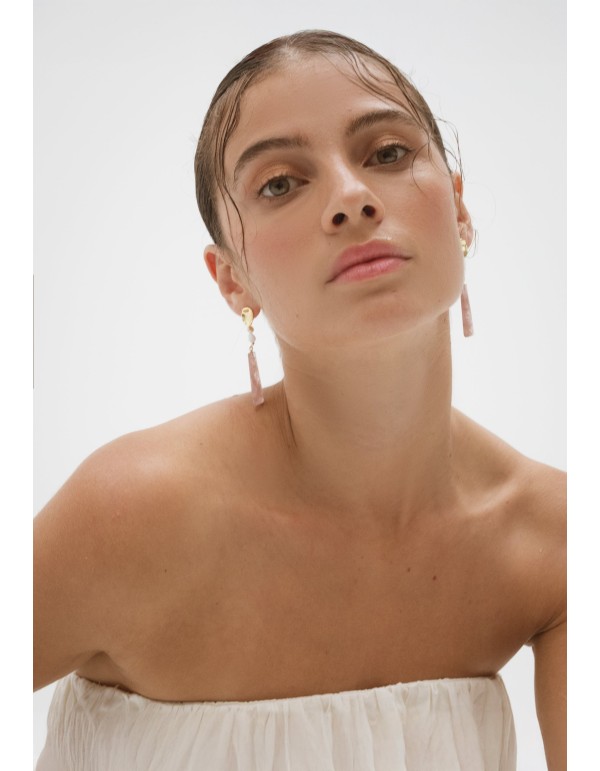 Longues boucles d'oreilles avec perles et quartz rose 2