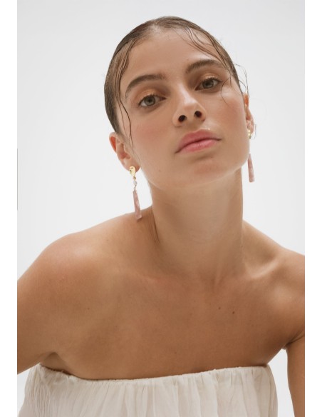 Long earrings with pearls and rose quartz