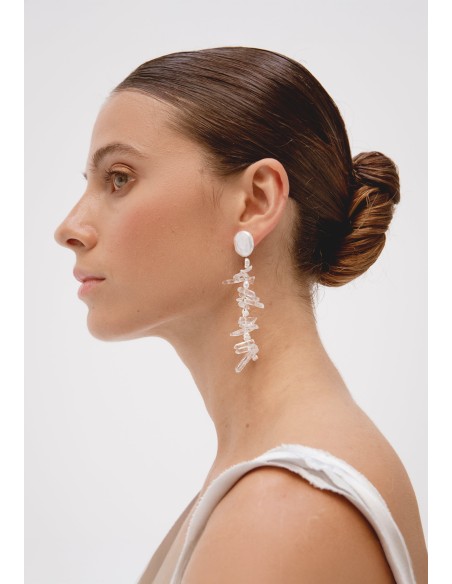 Pendientes largos con cristales de roca