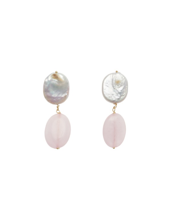 Pendientes con perlas y cuarzo rosa