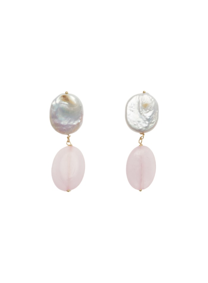 Pendientes con perlas y cuarzo rosa