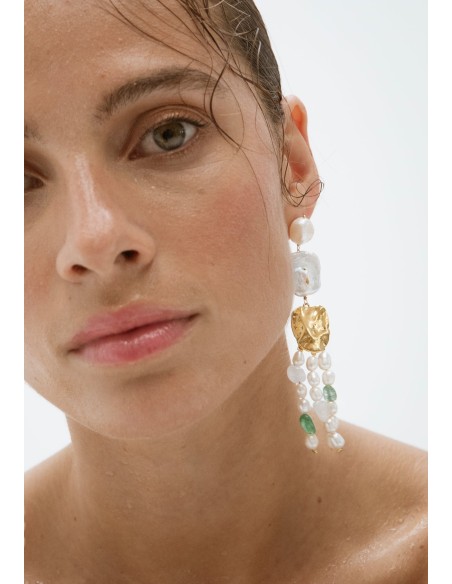 Longues boucles d'oreilles avec perles d'aguadulce