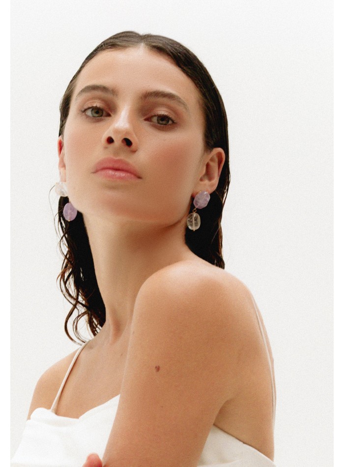 Boucles d'oreilles en quartz et améthyste