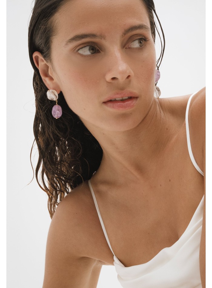 Pendientes con cuarzo cristal y amatista