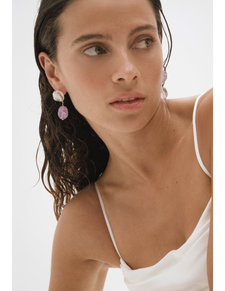 Pendientes con cuarzo cristal y amatista Pendientes con cuarzo cristal y amatista