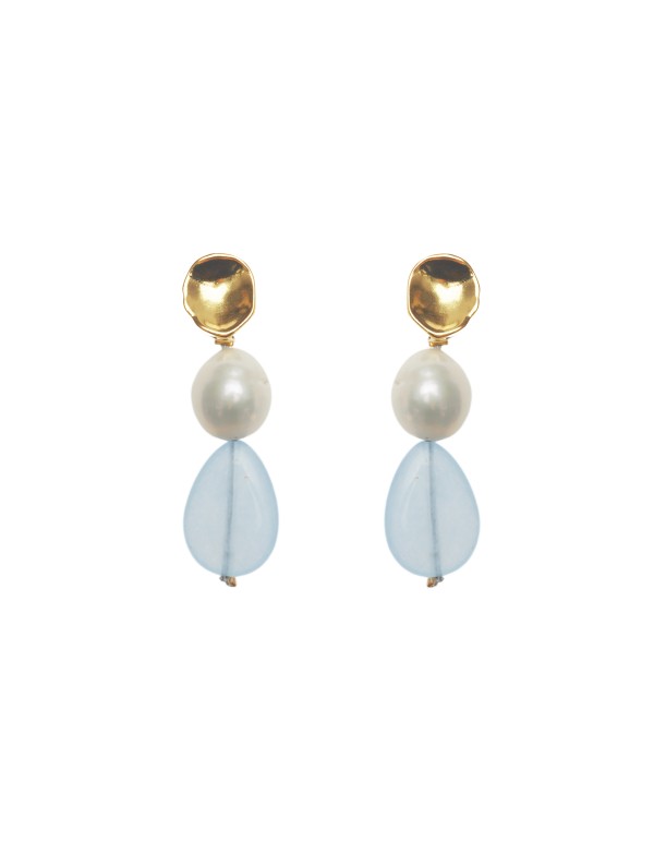 Boucles d'oreilles avec perles et pierres bleues claires