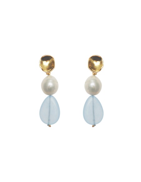 Pendientes con perlas y piedras celestes Pendientes con perlas y piedras celestes