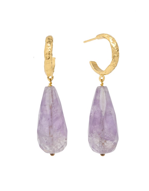 Aros dorados con piedra amatista