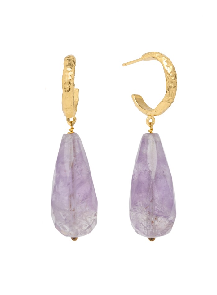 Aros dorados con piedra amatista